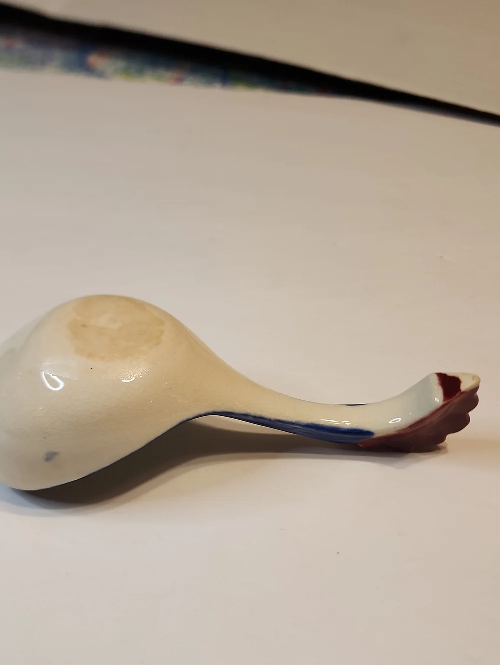 NASCO Japan Hand-Painted Floral Ceramic Spoon in Blue, Rooster Themed Handle